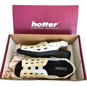 NEW HOTTER Sophie White Leather Wedge Sandals Open toe Back strap IN BOX SZ 7.5